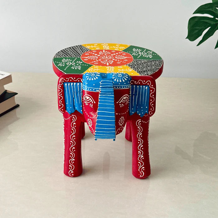Handcrafted Majesty: Wooden Elephant Stool/Riser