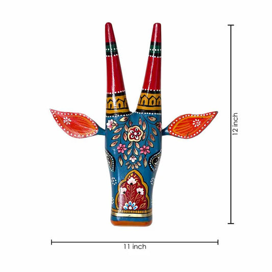 Artistic Serenity: Hand-Painted Wooden Cow Head Wall Decor (12 Inch)