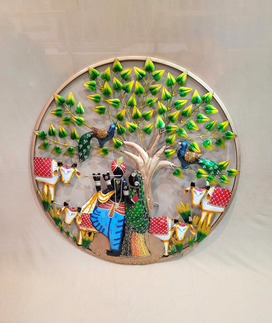 Divine Radiance: Metal Radha Krishna Wall Art (26" Wide)