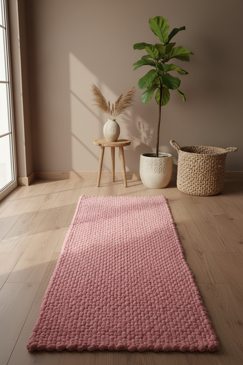 Soft Petal Pink Woolen Runner (2' x 7')