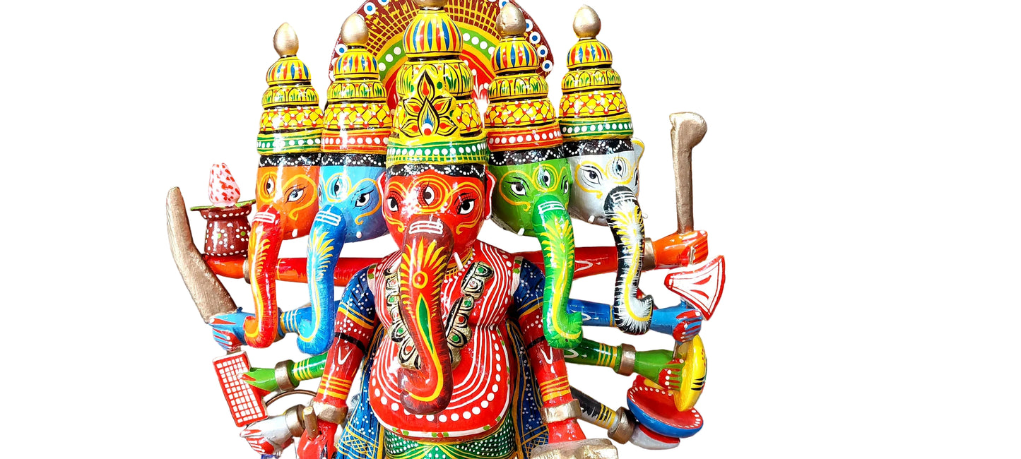 Handmade Wooden Panchmukhi Ganesha