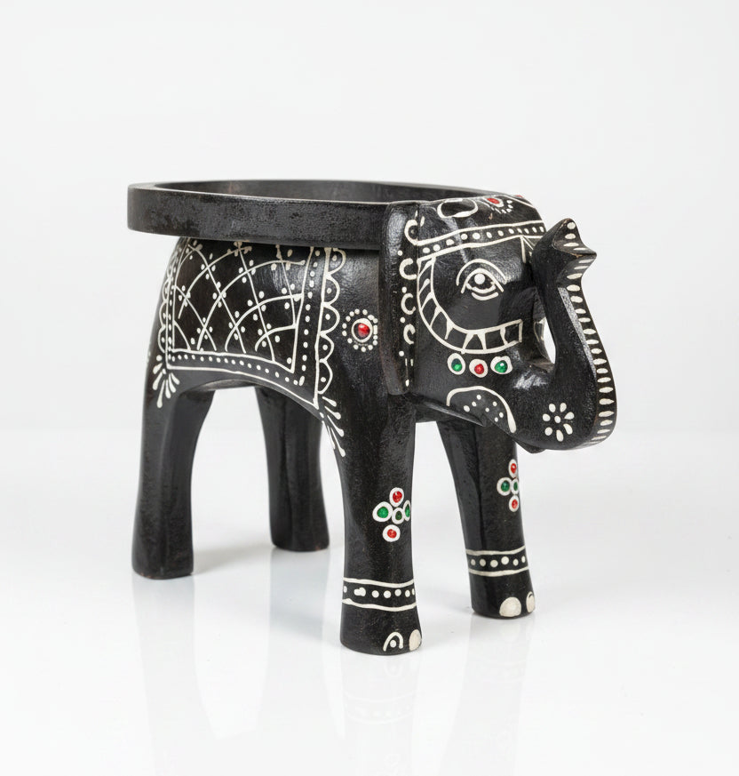 Handcrafted Wooden Elephant Stool / Pooja Riser
