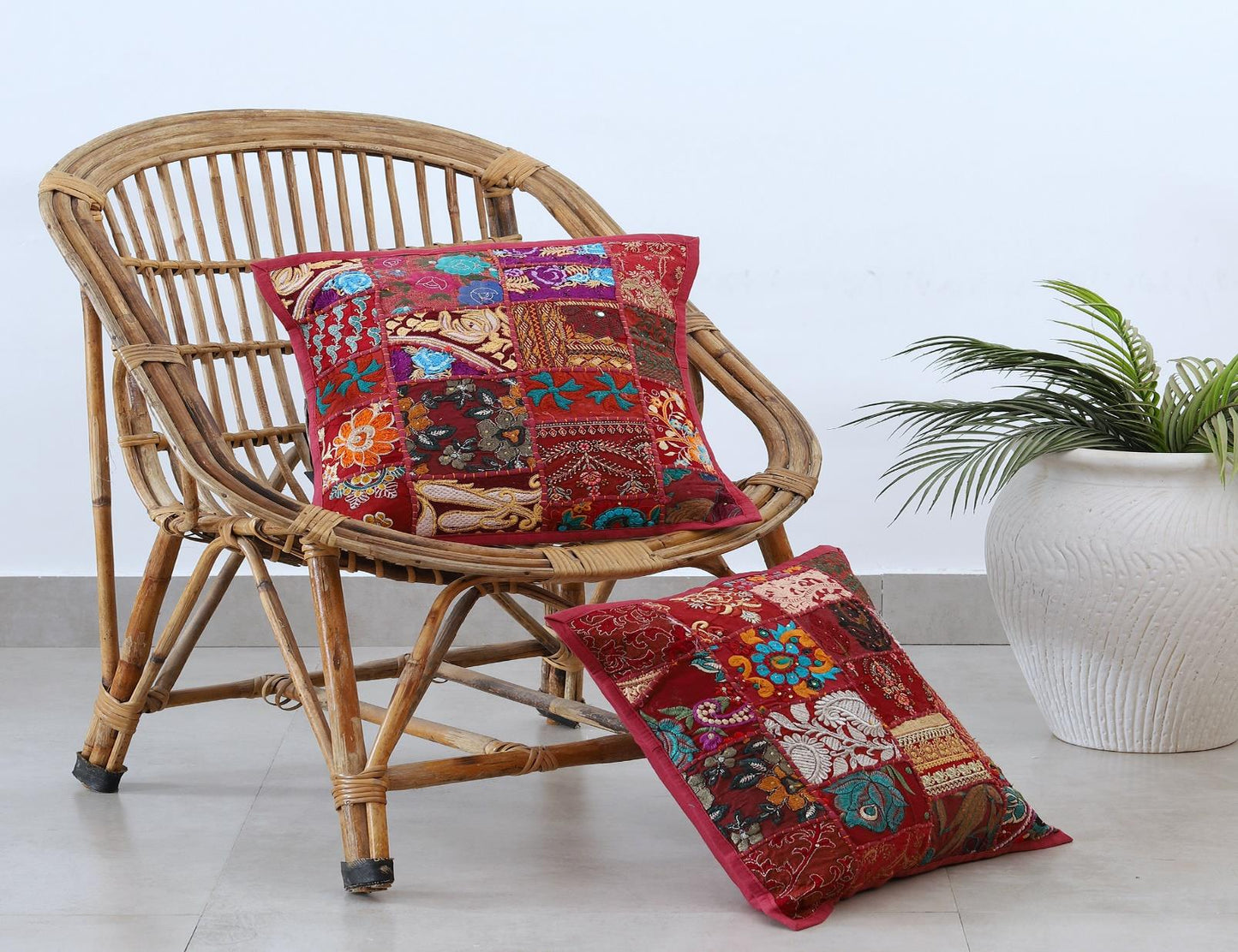 Bohemian Bliss: Handcrafted Patchwork Khambadiya Cushion Covers