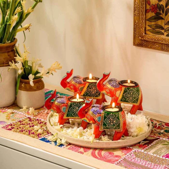 Hand-Painted Wooden Elephant Candle Holder (4 Inch)