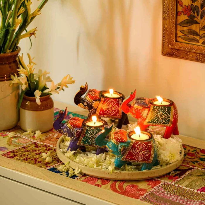 Hand-Painted Wooden Elephant Candle Holder (4 Inch)
