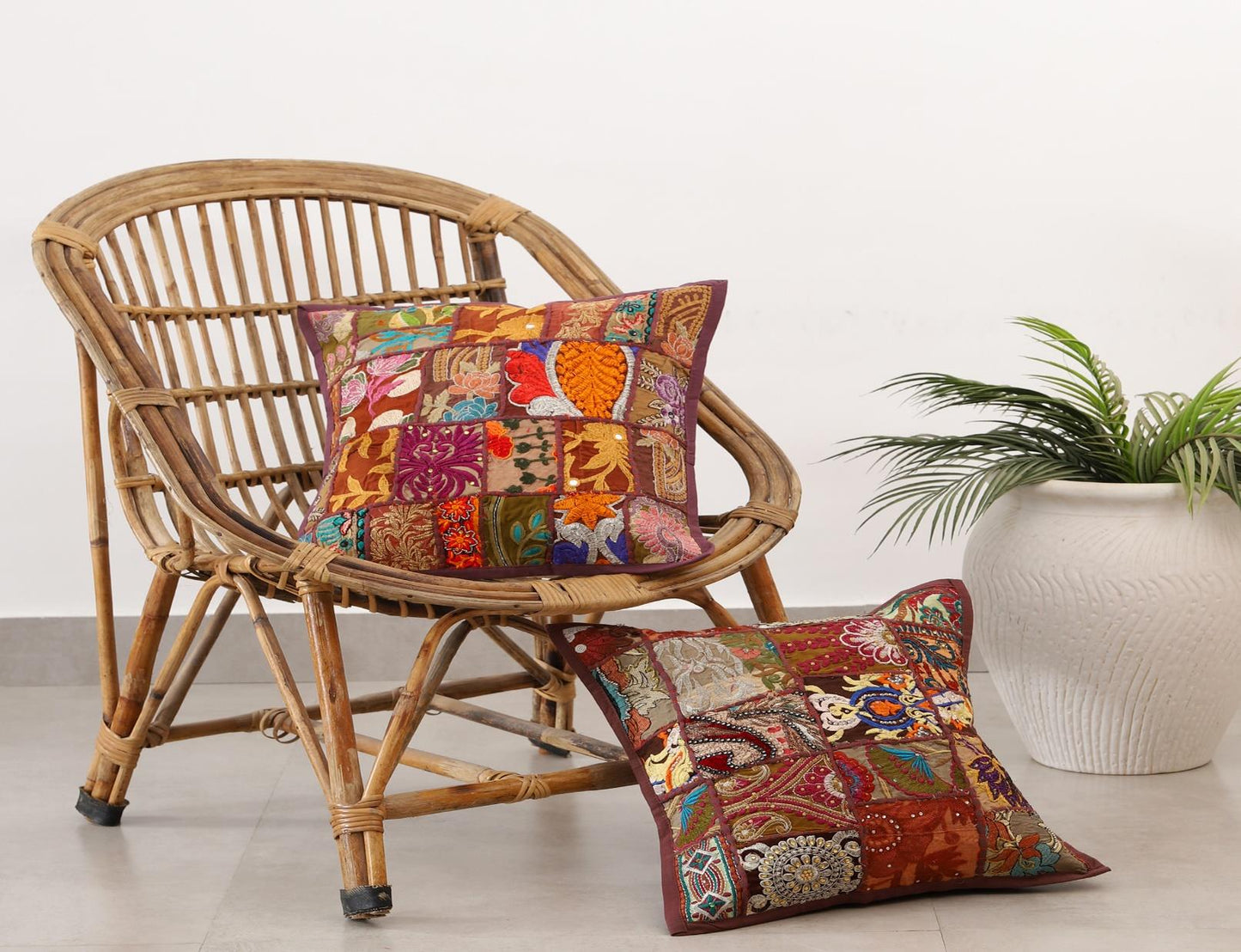 Bohemian Bliss: Handcrafted Patchwork Khambadiya Cushion Covers