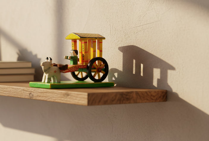 Hand-Painted Wooden Bullock Cart Decor – Traditional Folk Art Showpiece