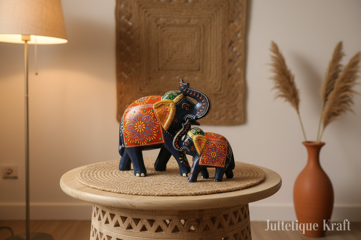 Handmade Blue Wooden Elephant by Jutetique Kraft