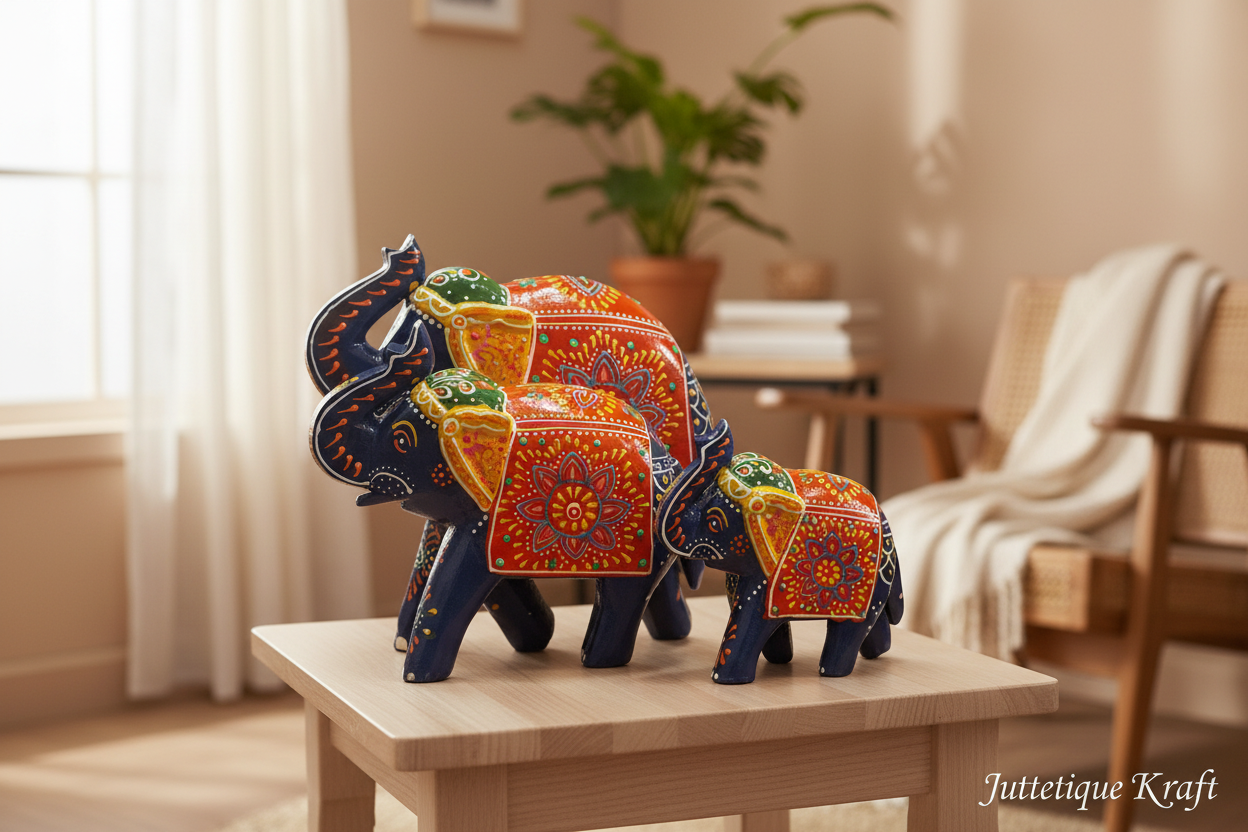 Handmade Blue Wooden Elephant by Jutetique Kraft