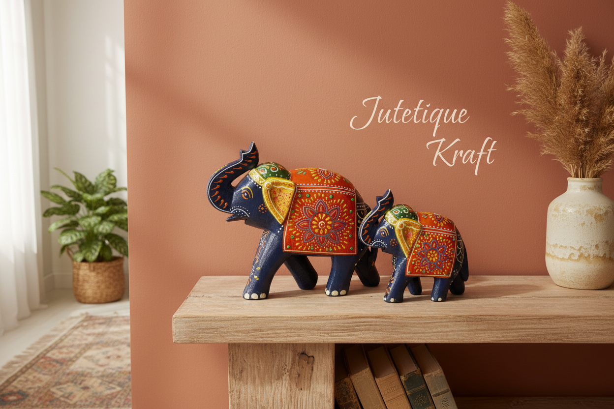 Handmade Blue Wooden Elephant by Jutetique Kraft