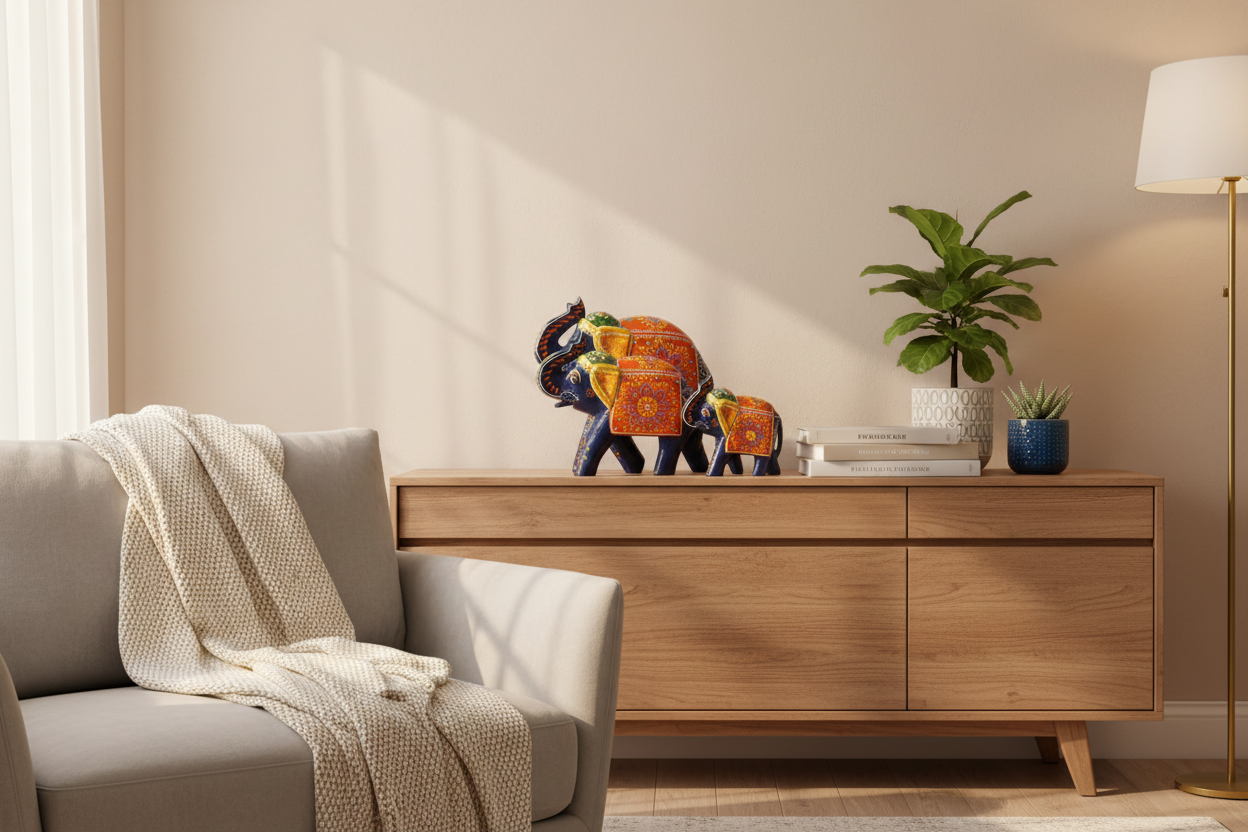 Handmade Blue Wooden Elephant by Jutetique Kraft