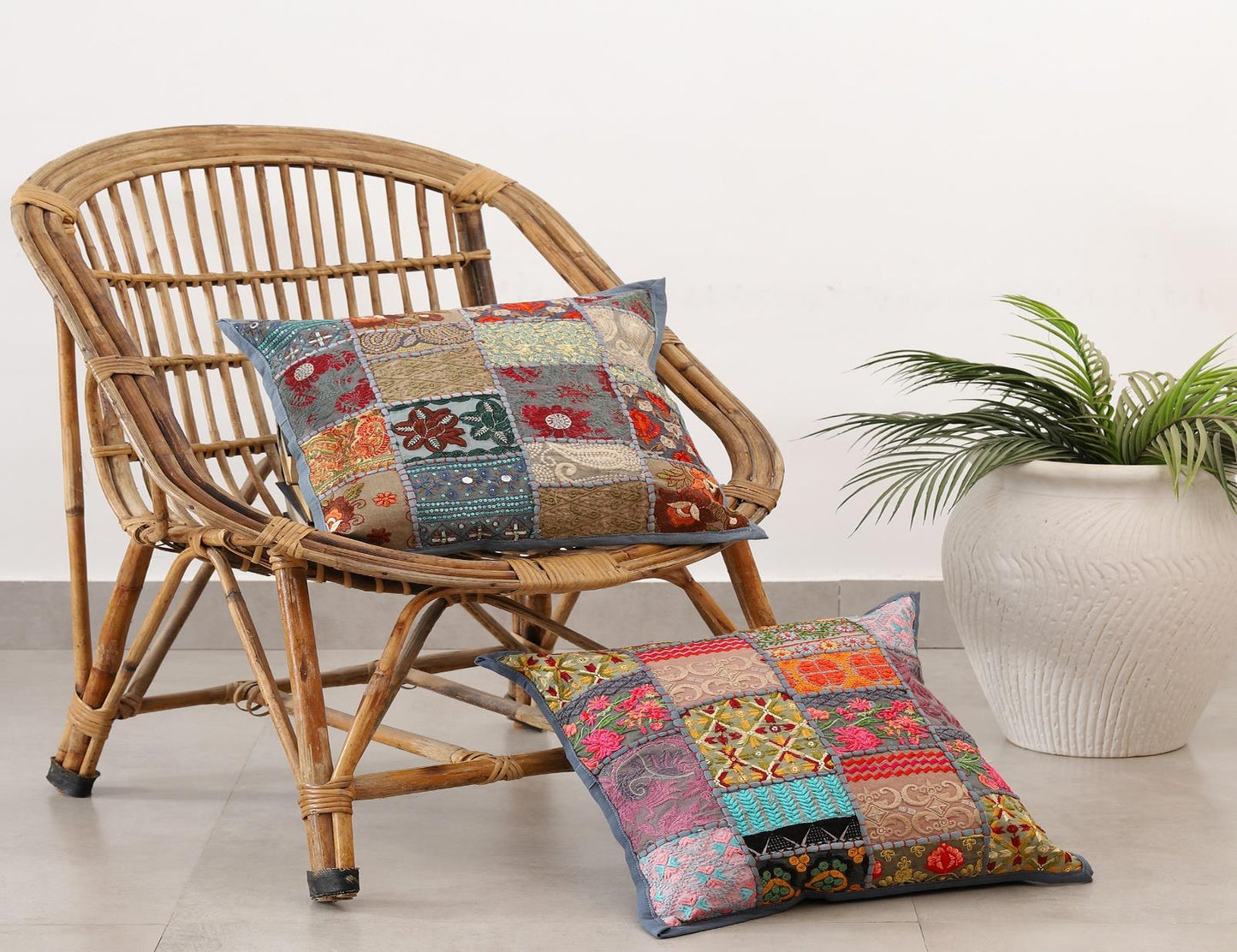 Bohemian Bliss: Handcrafted Patchwork Khambadiya Cushion Covers