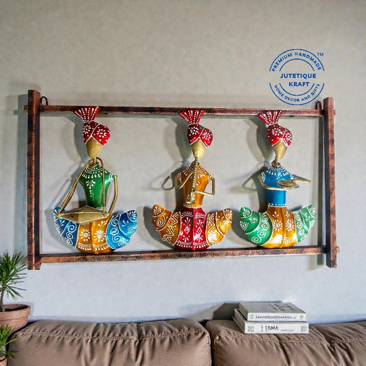 Handcrafted Metal Sardar Musician Wall Frames (Set of 3)