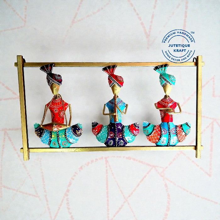 Handcrafted Metal Sardar Musician Wall Frames (Set of 3)
