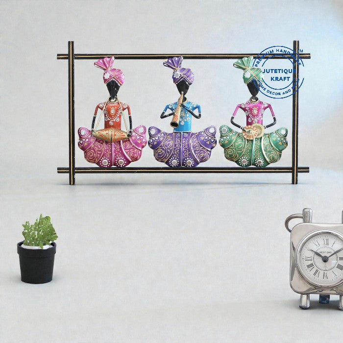 Handcrafted Metal Sardar Musician Wall Frames (Set of 3)