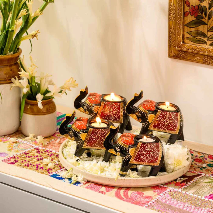 Hand-Painted Wooden Elephant Candle Holder (4 Inch)