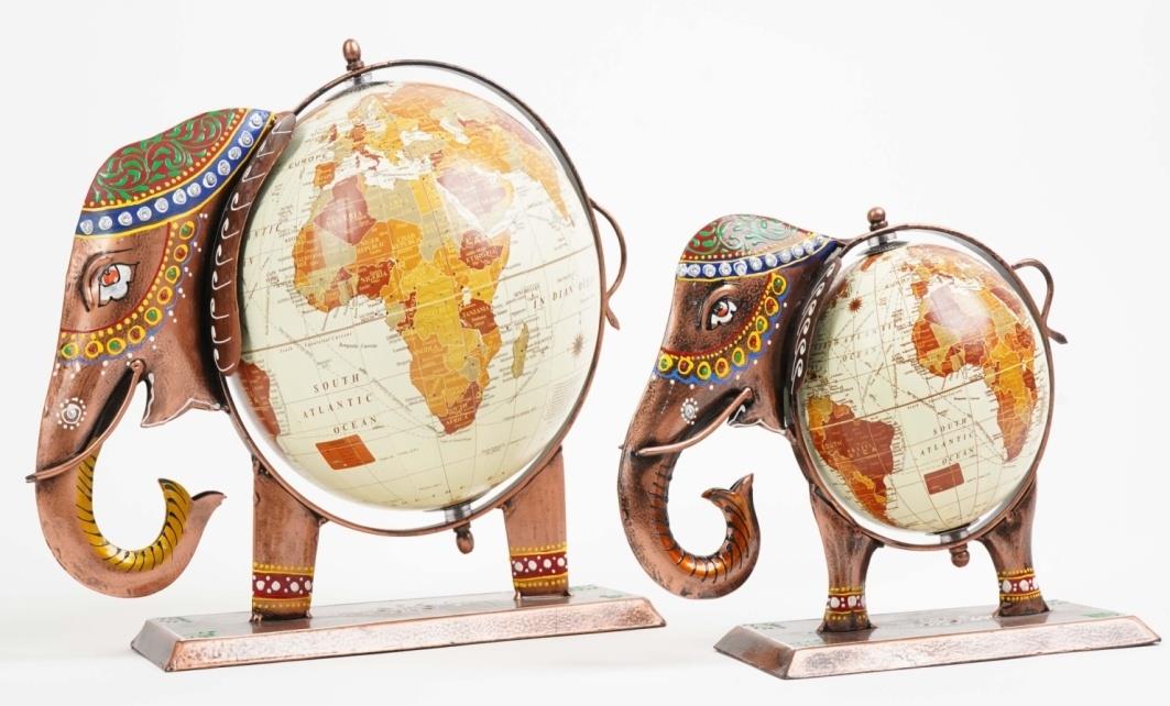 Handcrafted Elephant Globe Decor (6" x 10")