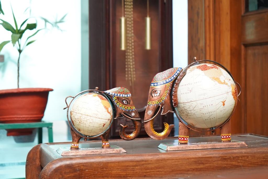Handcrafted Elephant Globe Decor (6" x 10")