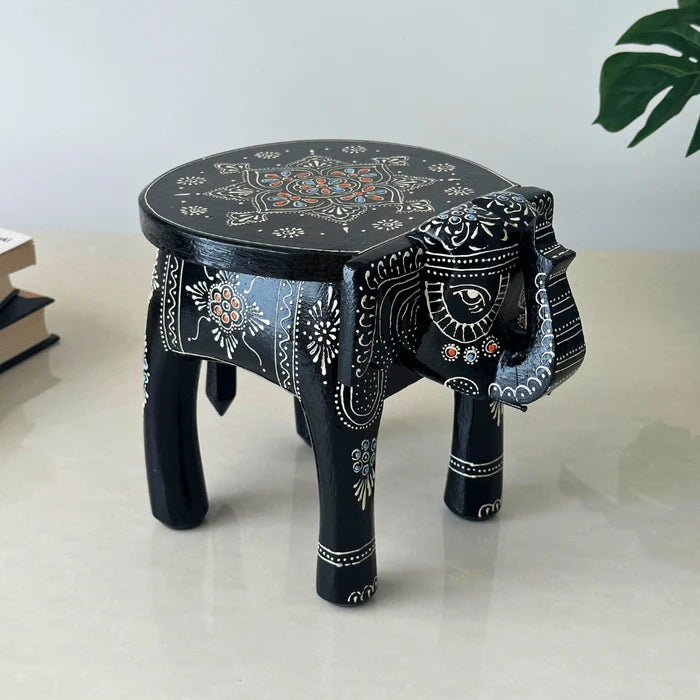 Handcrafted Majesty: Wooden Elephant Stool/Riser