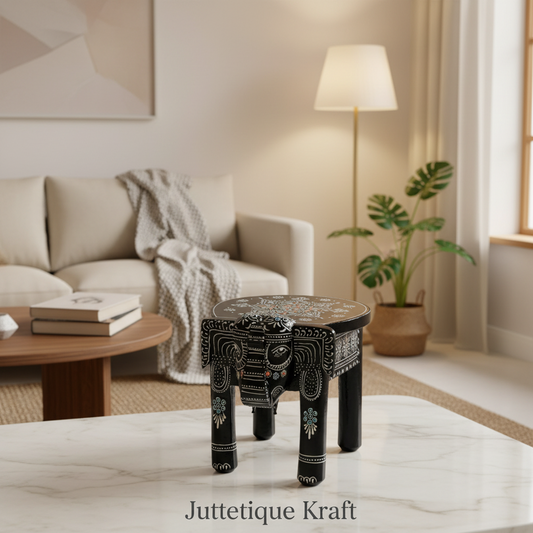 Handcrafted Wooden Elephant Stool / Pooja Riser