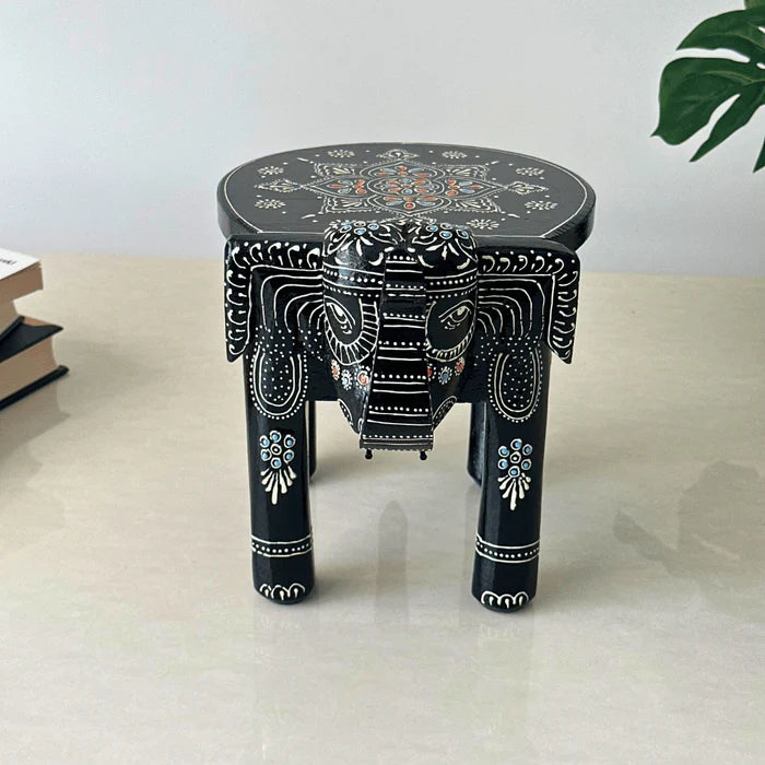 Handcrafted Majesty: Wooden Elephant Stool/Riser