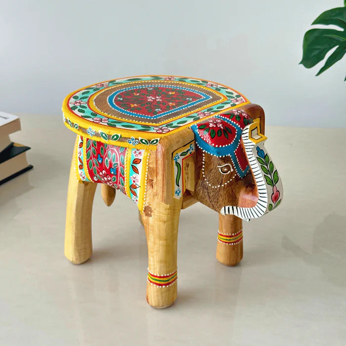 Handcrafted Majesty: Wooden Elephant Stool/Riser