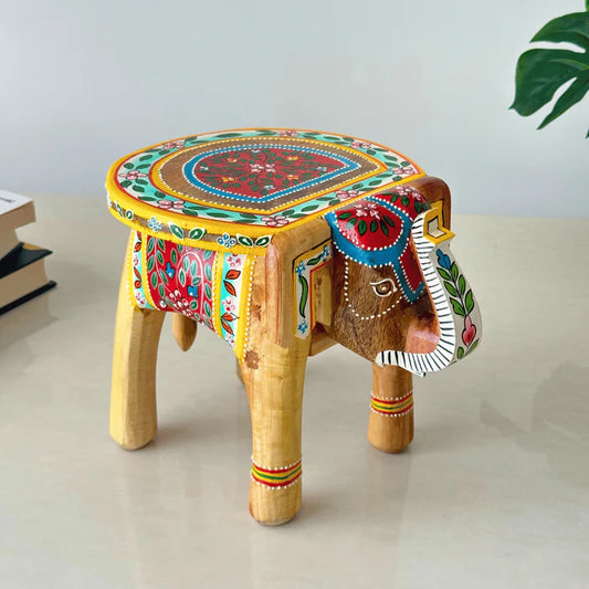 Handcrafted Majesty: Wooden Elephant Stool/Riser