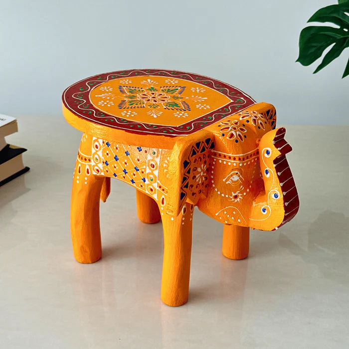 Handcrafted Majesty: Wooden Elephant Stool/Riser