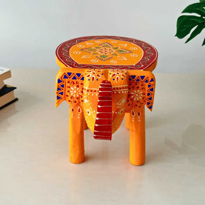 Handcrafted Majesty: Wooden Elephant Stool/Riser