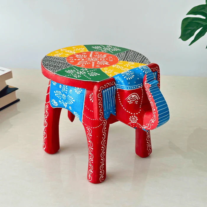 Handcrafted Majesty: Wooden Elephant Stool/Riser