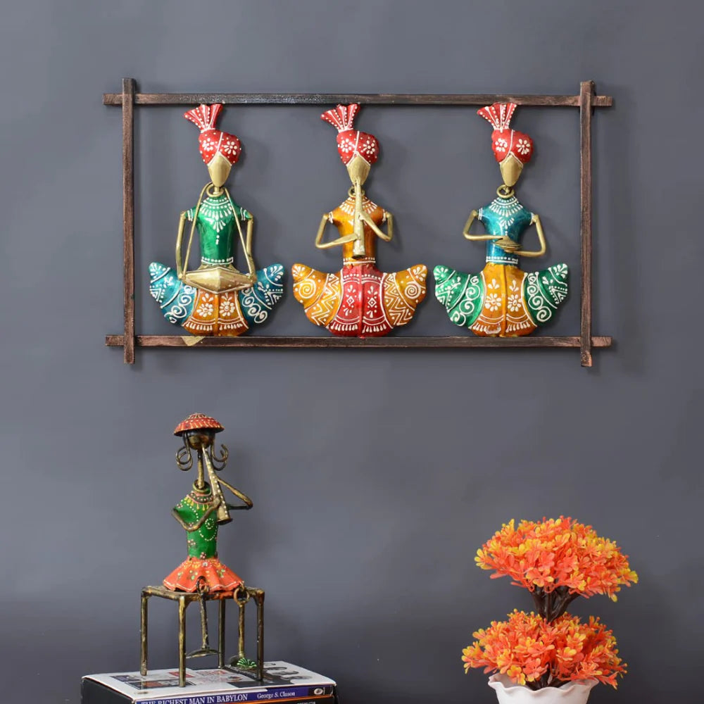 Handcrafted Metal Sardar Musician Wall Frames (Set of 3)