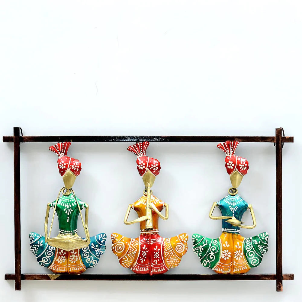Handcrafted Metal Sardar Musician Wall Frames (Set of 3)