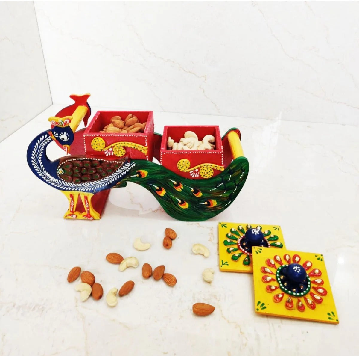 Royal Peacock Multi-Section Dry Fruit Platter by Jutetique Kraft