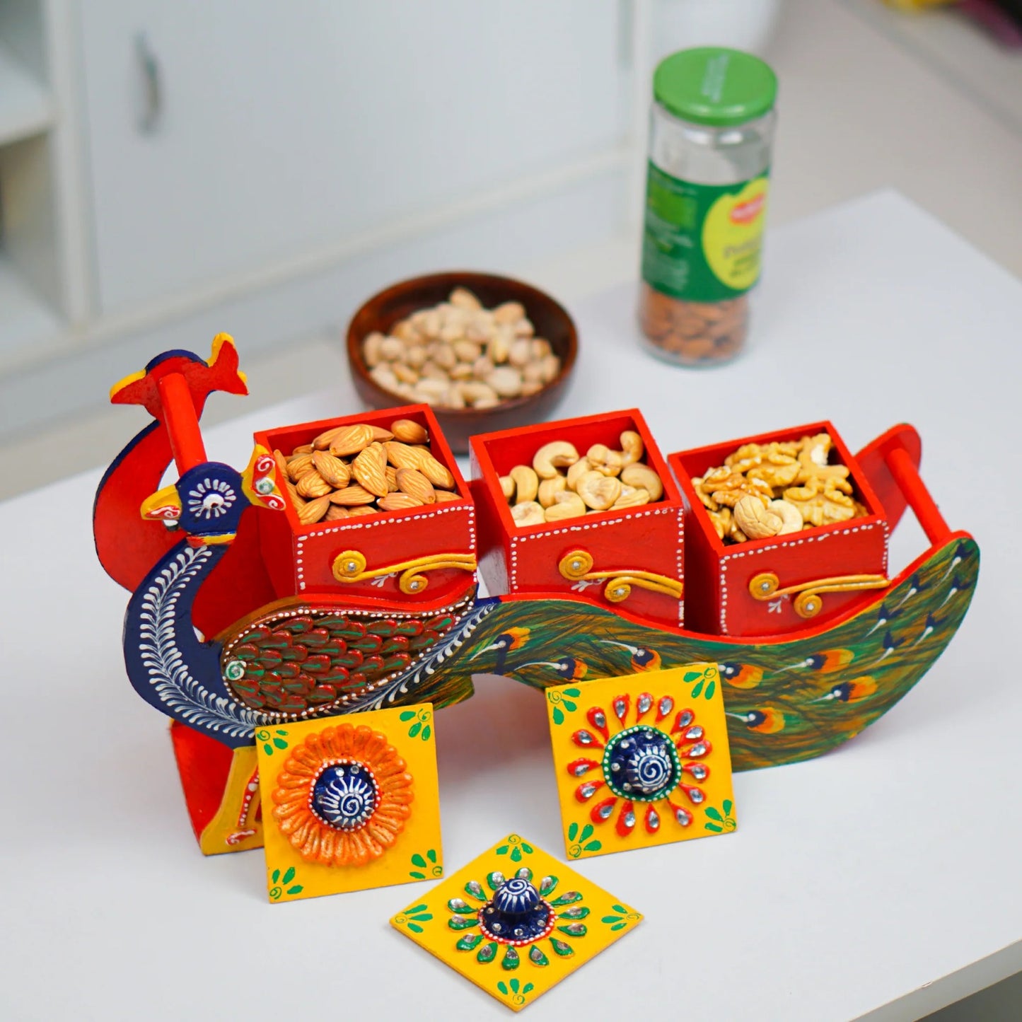 Royal Peacock Multi-Section Dry Fruit Platter by Jutetique Kraft