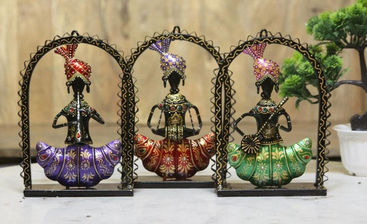 Handcrafted Ethnic Musical Figurines with Metal Arch (Set of 3)