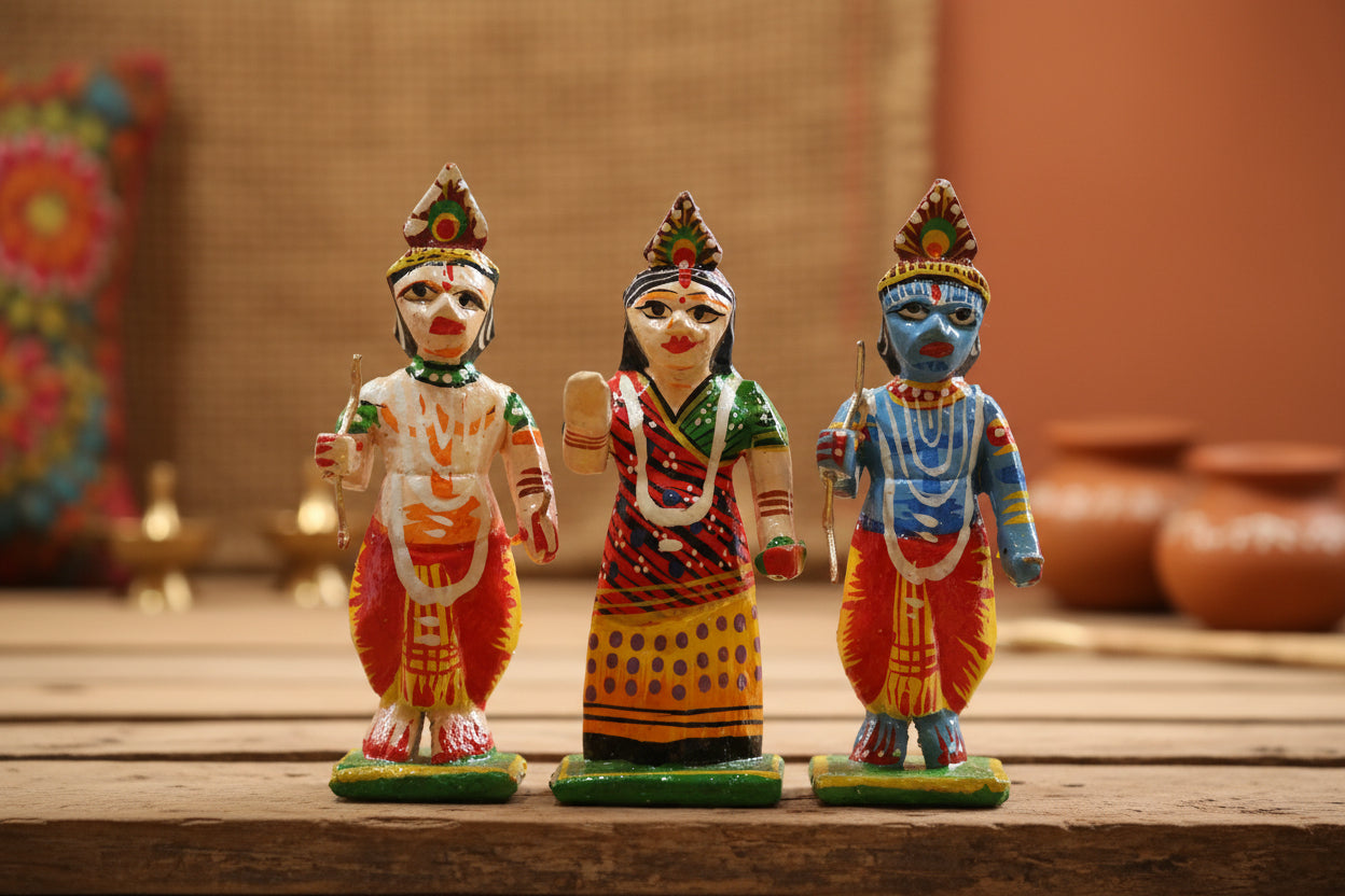 Handcrafted Varanasi Wooden Dolls Set - GI Tagged Kashi Lacquerware Figurines