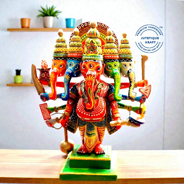 Handmade Wooden Panchmukhi Ganesha