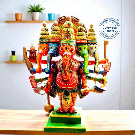Handmade Wooden Panchmukhi Ganesha