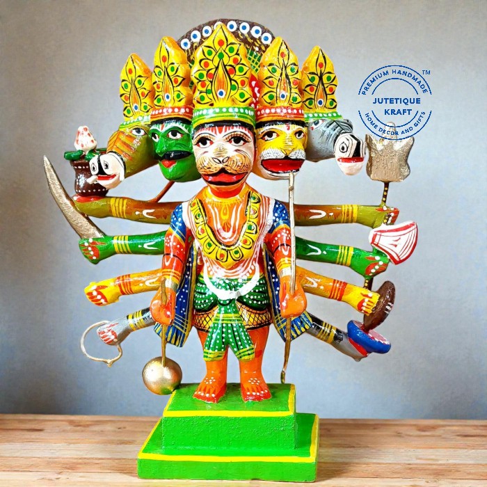 Handmade Wooden Panchmukhi Hanuman Statue