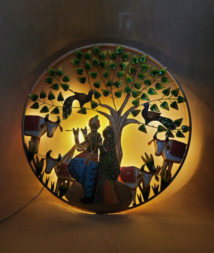Divine Radiance: Metal Radha Krishna Wall Art (26" Wide)