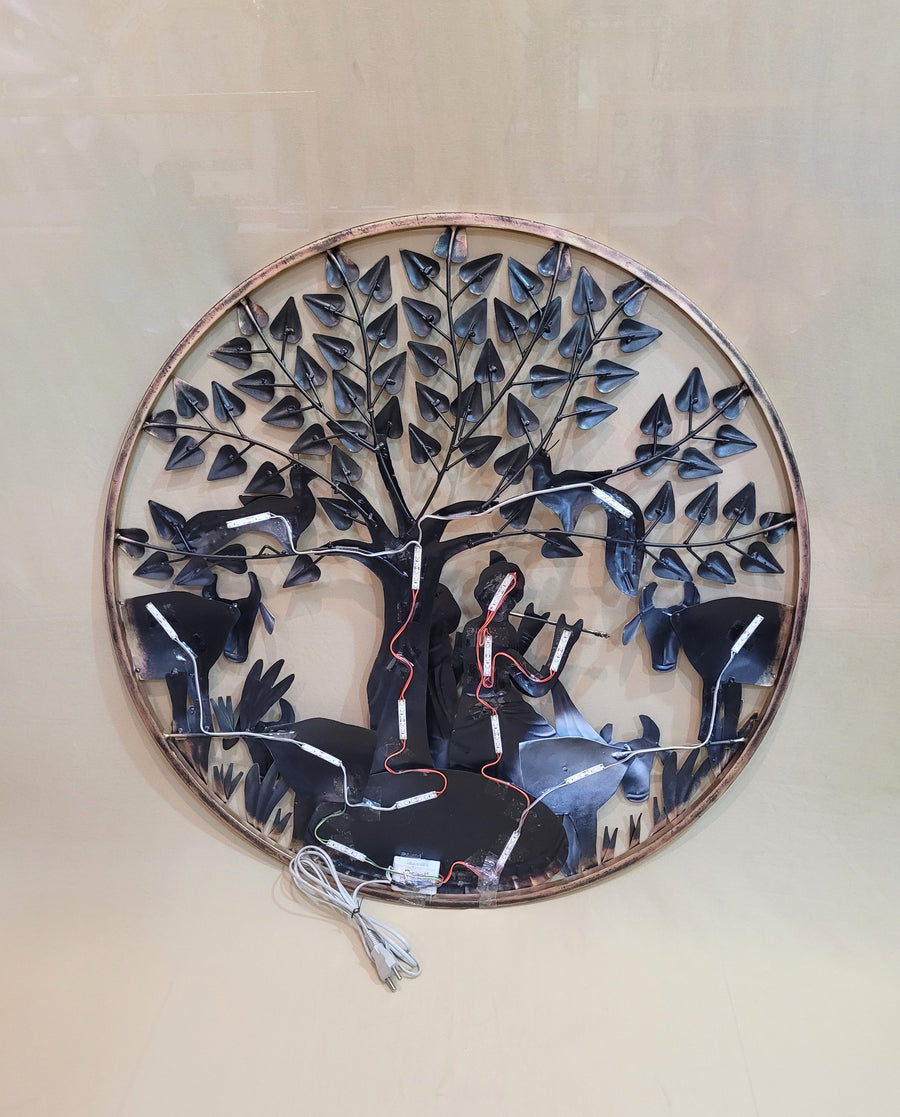 Divine Radiance: Metal Radha Krishna Wall Art (26" Wide)
