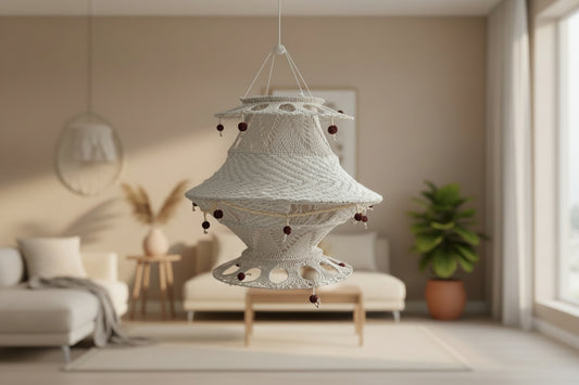 Elegant white handwoven wool lampshade for traditional festive home decor