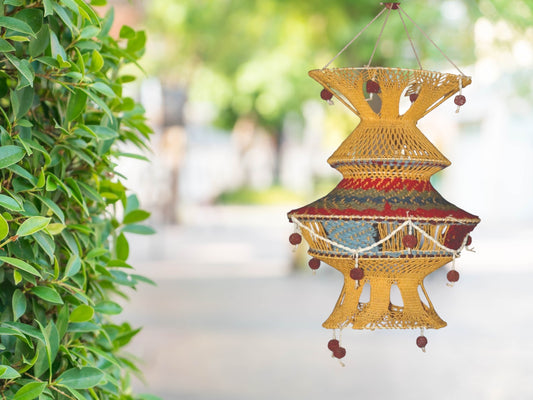 Vibrant multicolor handwoven woolen lampshade for cozy balcony and porch decor