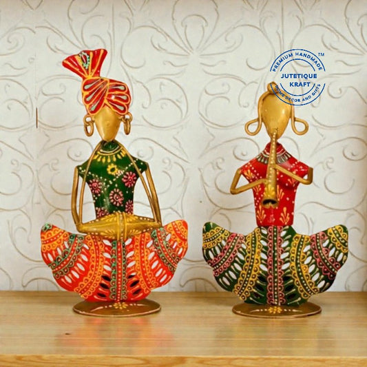 Vibrant color combination Metal Handmade Musical Couple with T-LIGHT on back