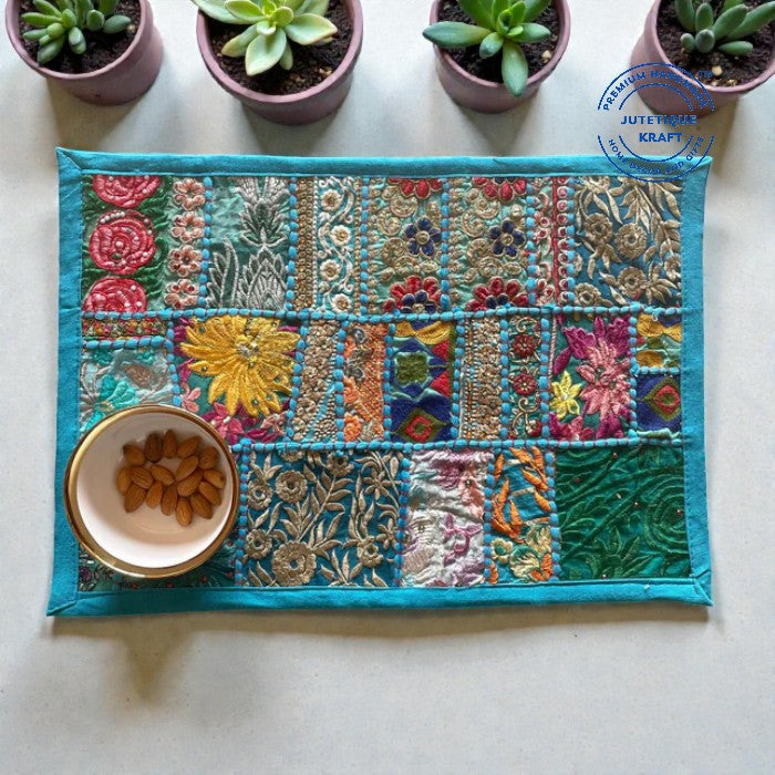 Ocean blue handcrafted patchwork cotton placemats set of six