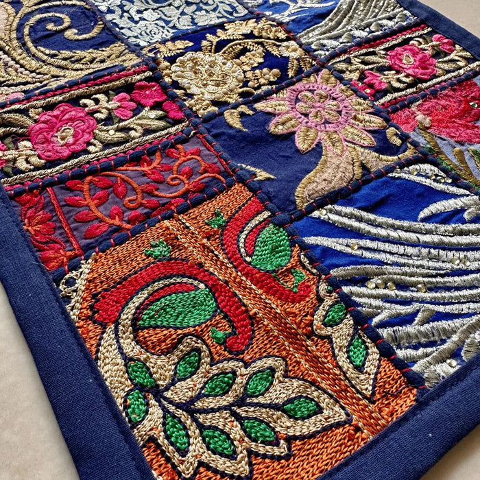 blue handcrafted patchwork cotton placemats set of six