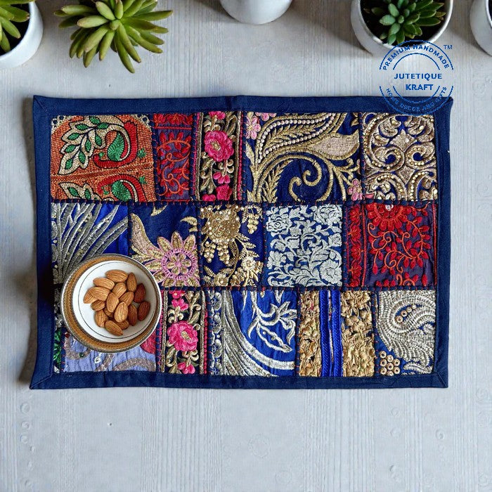 blue handcrafted patchwork cotton placemats set of six