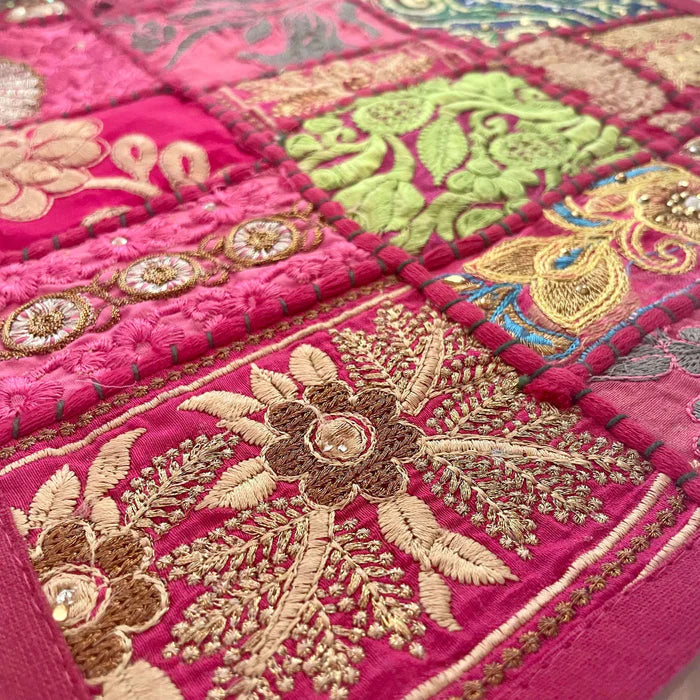 Handmade pink patchwork fabric placemats for traditional dining room decor