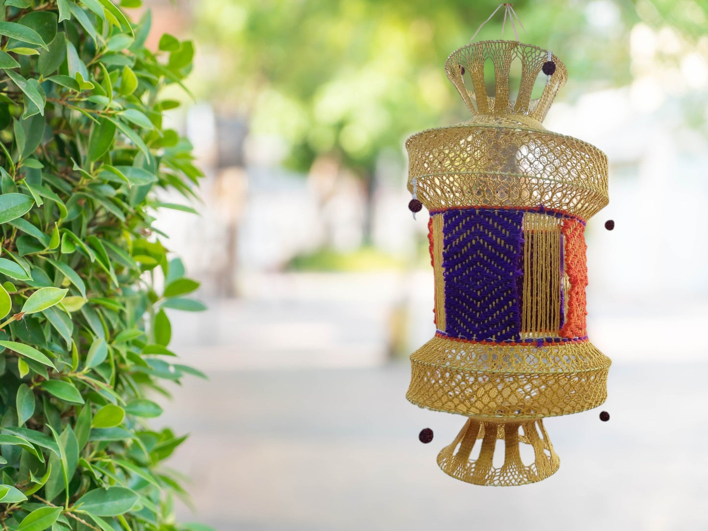 Bohemian purple hand-knitted wool lamp cover for home decoration
