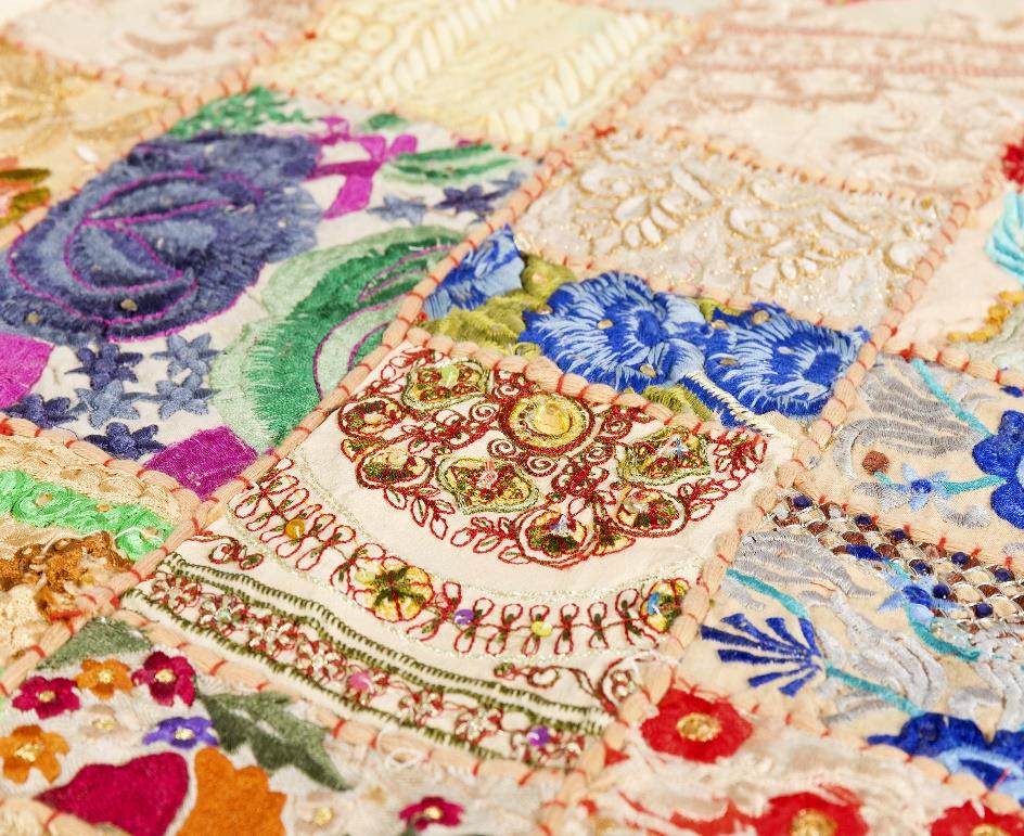 Elegant white and neutral tones handcrafted bohemian patchwork table runner